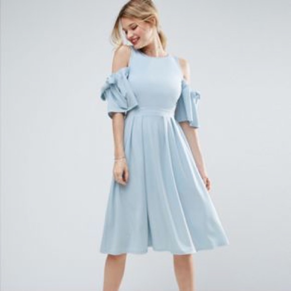 ASOS Curve Dresses & Skirts - ASOS Baby Blue Bow Cold Shoulder Crepe Midi Dress